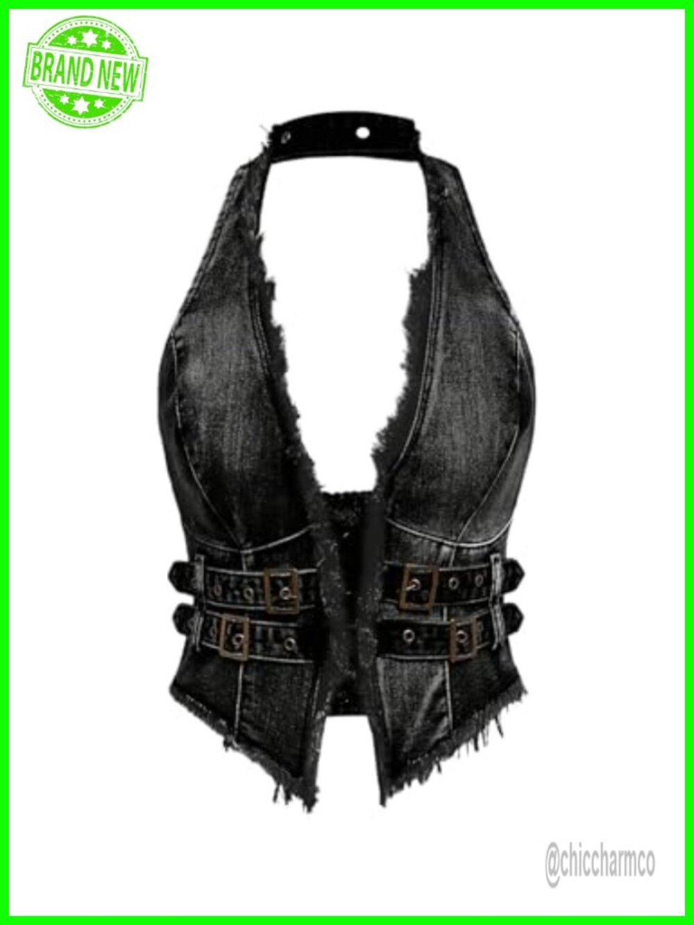 Floerns Women's Sleeveless Halter Backless Fringe Denim Vest Top